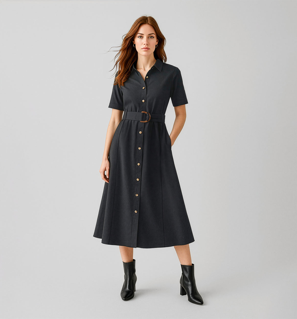 Adele Shirt Midi Dress S/S Black 6