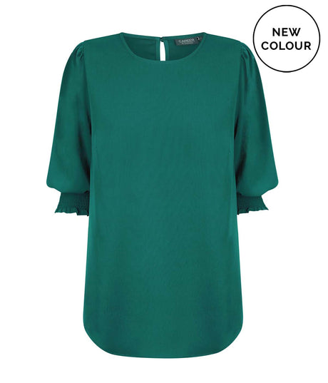 Lola 3/4 Sleeve Shirred Cuff Top Black 6