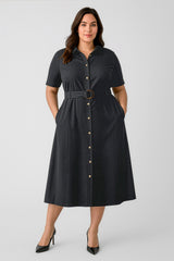 Adele Shirt Midi Dress S/S Black 6