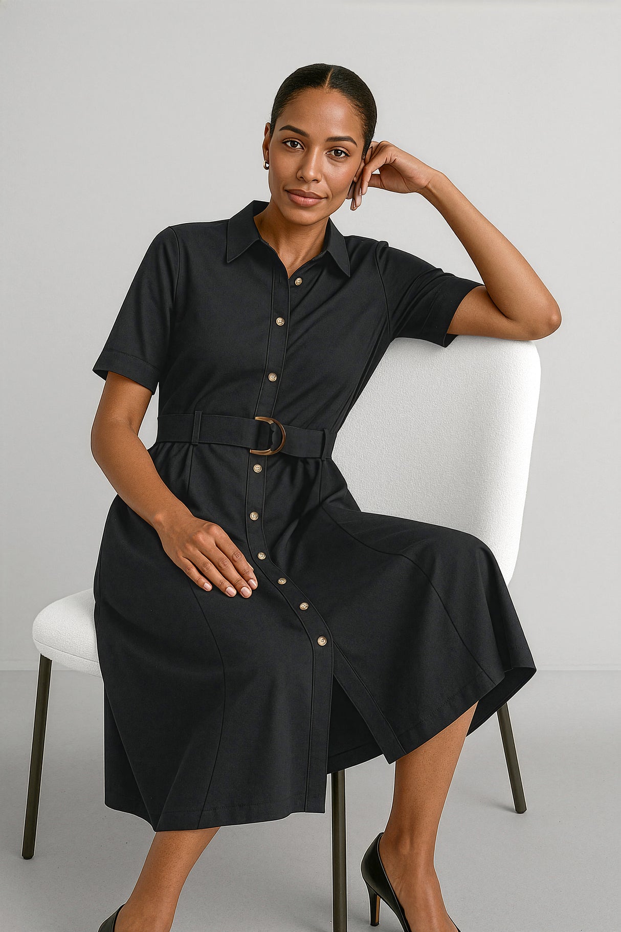 Adele Shirt Midi Dress S/S Black 6
